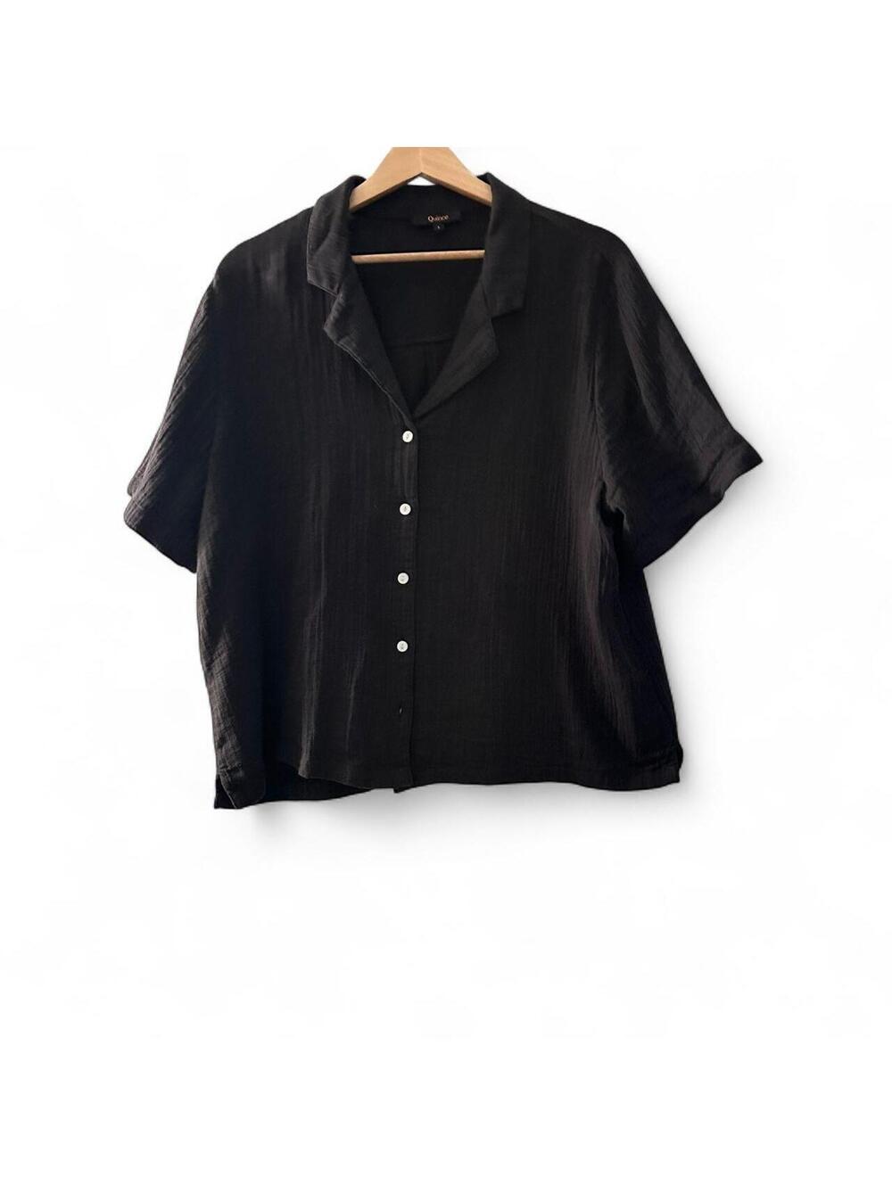 Quince 100% Organic Cotton Gauze Short Sleeve Shirt Black L